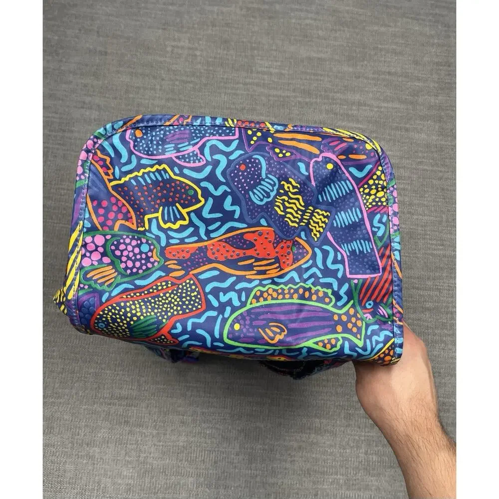 Ken Done Backpack Blue Fish Pattern Water Aqua Straps Lightweight